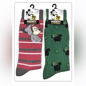 Disney Mickey Mouse Crew Socks 2 Pair Men’s 6.5-12 Red & Green Mickey 90yrs NEW!